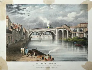 Pont en biais, gare de la Great Western Railway, Bath c. 1840-70 (lithographie colorée sur papier).