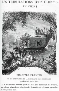 Un dessin de Leon Benett, illustrant le début du premier chapitre du livre de Jules Verne Les Tribulations dun Chinois en Chine - édition Hetzel/Extraordinaires Voyages 1879.