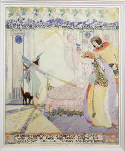Et à la Baptême, illustration de La Belle au Bois Dormant (w / c sur papier).