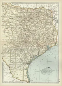 Antique Engraving Artwork Impressions: Map of eastern Texas, c.1900 (engraving)