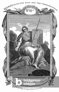 Ten Commandments Artwork Impressions: Moses with the tablets inscribed with the Ten Commandments