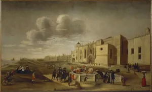 Jeronimos Monastery Architecture Impressions: Panoramic view of Jeronimos Monastery and Belem Square, Lisbon, 1650