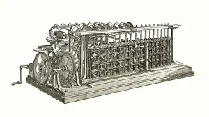 Impression encadrée : 'La différence d'engin par Charles Babage, étant la première machine informatique, XIXe siècle'.