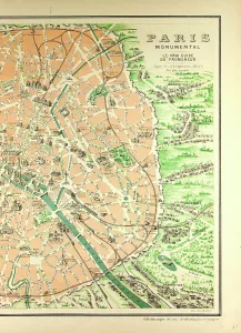 Retro Styled City Maps Impressions: Map of the Monuments in Paris