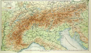 Carte ancienne des Alpes.