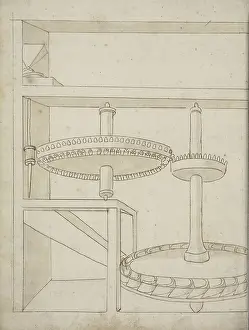 Medieval Architecture Drawings Impressions: Folio 40 mill horizontal water wheel Edificij et