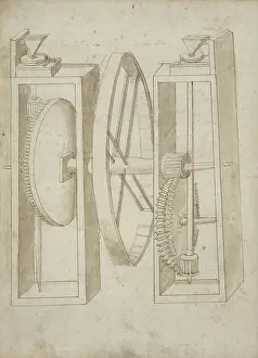 Renaissance Architecture Drawings Impressions: Two mills wheel Edificij et machine MS Martini