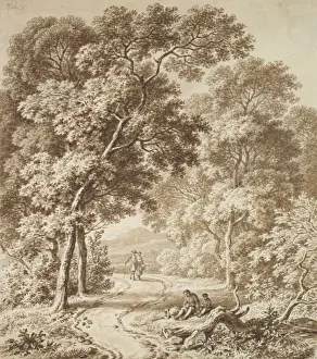 Late 18th Century Drawings Impressions: Path Bordered Trees two Beggars Couple Strolling