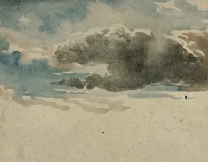 British Romantic Era Art Impressions: Study, Clouds, recto, Study, Elder Bush, Fence, verso, David Cox, British, Birmingham