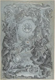 Virgin Mary Drawing Impressions: Study Frontispiece Trinity Saints surrounding