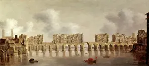 Historic London Landmarks Impressions: View of London Bridge Signed and dated, lower left: C. D. Jongh, Fexit 1632