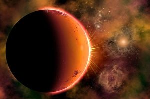 Binary Star System Impressions: An alien planet in orbit around a binary star system