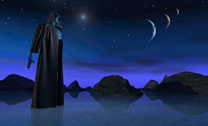 Artificial Intelligence Concept Impressions: Android in alien landscape
