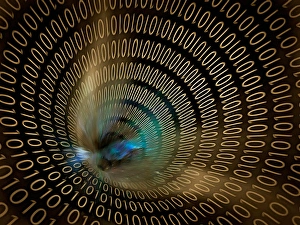 Digital Data Transmission Impressions: Binary code tunnel of network or internet