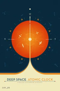 Space Science Illustration Impressions: Deep Space Atomic Clock poster, orange version