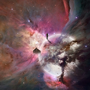 Space Art Illustration Impressions: Deep space background with human being