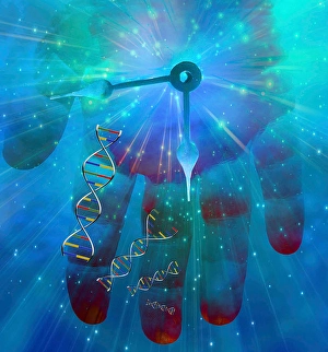 Double Helix Model Impressions: DNA Human Clock. 3D rendering