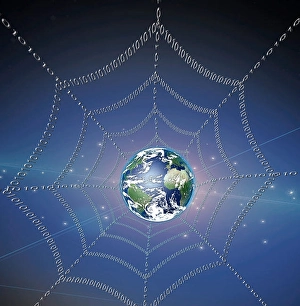 Binary Code Concept Impressions: Internet represented by web of binary