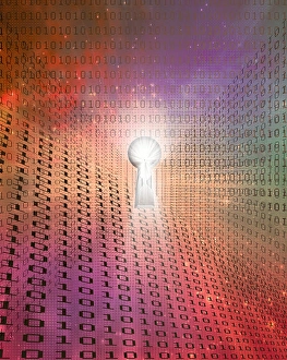 Digital Data Protection Impressions: Keyhole and binary code