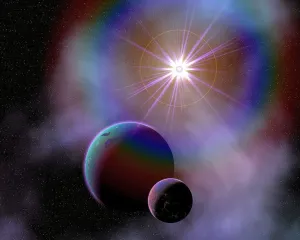 Futuristic Space Art Impressions: Binary worlds orbiting each other