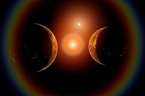 Binary Star System Impressions: A pair of alien worlds in orbit around a binary star system