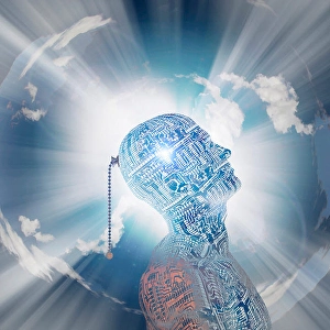 Artificial Intelligence Concept Impressions: Technology mind with pull switch