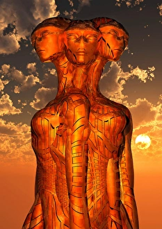 Artificial Intelligence Artwork Impressions: A trinity of alien beings, coequal
