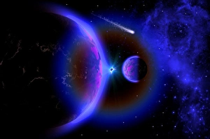 Outer Space Images Impressions: A wandering comet passing a pair of binary planets