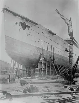 Cunard Line Ocean Liner Impressions: AQUITANIA ready to launch, between c1910 and c1915. Creator: Bain News Service