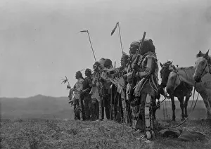 American Indian Heritage Impressions: Awaiting the scouts return, Atsina, c1908. Creator: Edward Sheriff Curtis