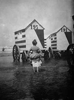 Black And White Beach Scenes Impressions: Bathing machines, Ostend, between c1910 and c1915. Creator: Bain News Service