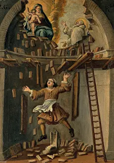Christian Art Heritage Images Impressions: A builder falling from a platform in an apse