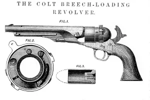 Industriels Impressions: Pistolet Colt Frontier, inventé par Samuel Colt (1814-62), c1850.