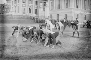 American Football Player Impressions: Columbia upper class elevan, between c1910 and c1915. Creator: Bain News Service