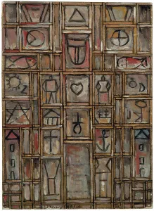 Peinture Abstraite Impressions: Constructif (Constructif avec lignes doubles en umber)