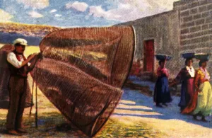 Cigarette Card Album Impressions: Drying the nets, Malta, c1928. Creator: Unknown