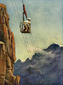 Ward Lock And Co Publications Impressions: Engineers at Work on a Mountain Ropeway, c1930. Creator: Francis E Hiley