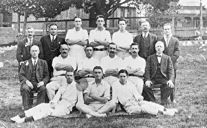 Australian Cricket Team Impressions: Eric Crew, middle back c1919. Creator: Murphy