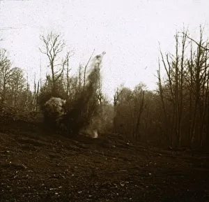 Monochrome War Images Impressions: Explosion of shell fired by a tank, c1914-c1918