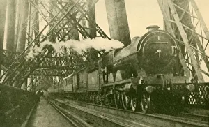 British Engineering Wonders Impressions: An Express Train Crossing the Forth Bridge, c1930. Creator: Leslie J. Thompson