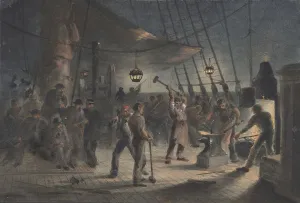 Atlantic Ocean Cable Laying Impressions: The Forge on Deck, Night of August 9th: Preparing the Iron Plating for Capstan, 1865-66