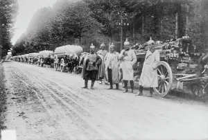 WWI Black And White Photography Impressions: German bridge train, between c1914 and c1915. Creator: Bain News Service