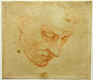 Red Chalk Drawings Italy Impressions: Head Study to the Sistine Chapel ceiling
