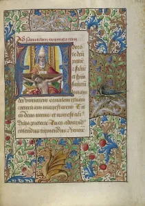 Netherlandish Heritage Art Impressions: Initial A: The Trinity; Book of Hours, about 1480-1490. Creator: Georges Trubert