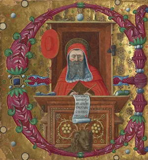 Saint Jerome Study Impressions: Initial E: Saint Jerome in His Study, about 1470-1480. Creator: Master of the Birago Hours