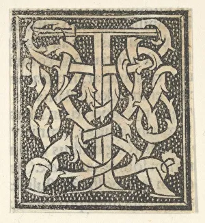 Art Centre Gallery Images Impressions: Initial letter T on patterned background, 1520. 1520. Creator: Anon