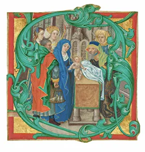 Gold Leaf Artwork Impressions: Initial S: The Presentation in the Temple, about 1475-1500. Creator: Unknown