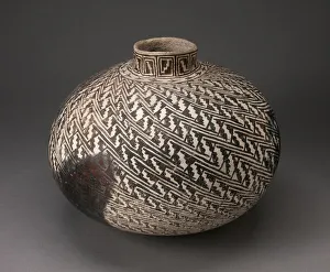 Native American Heritage Art Impressions: Jar with Interlocking-Stepped Motifs in Diagonal Pattern