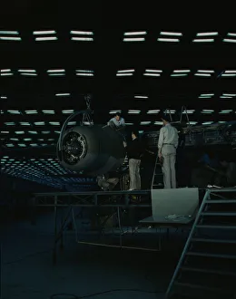 Second World War Aviation History Impressions: Lowering an engine in place in assembling