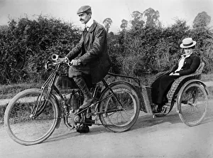 Country Lane Transport Impressions: A motorcycle with a trailer, c1903